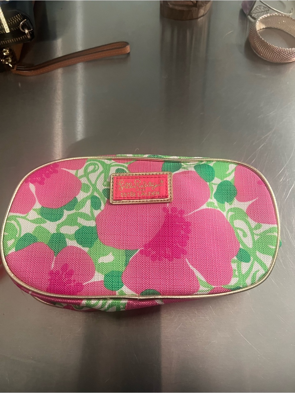 Lilly Pulitzer Estée Lauder Pink & Green Floral Cosmetic Case